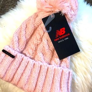 NB pink cable knit hat w Pom Pom